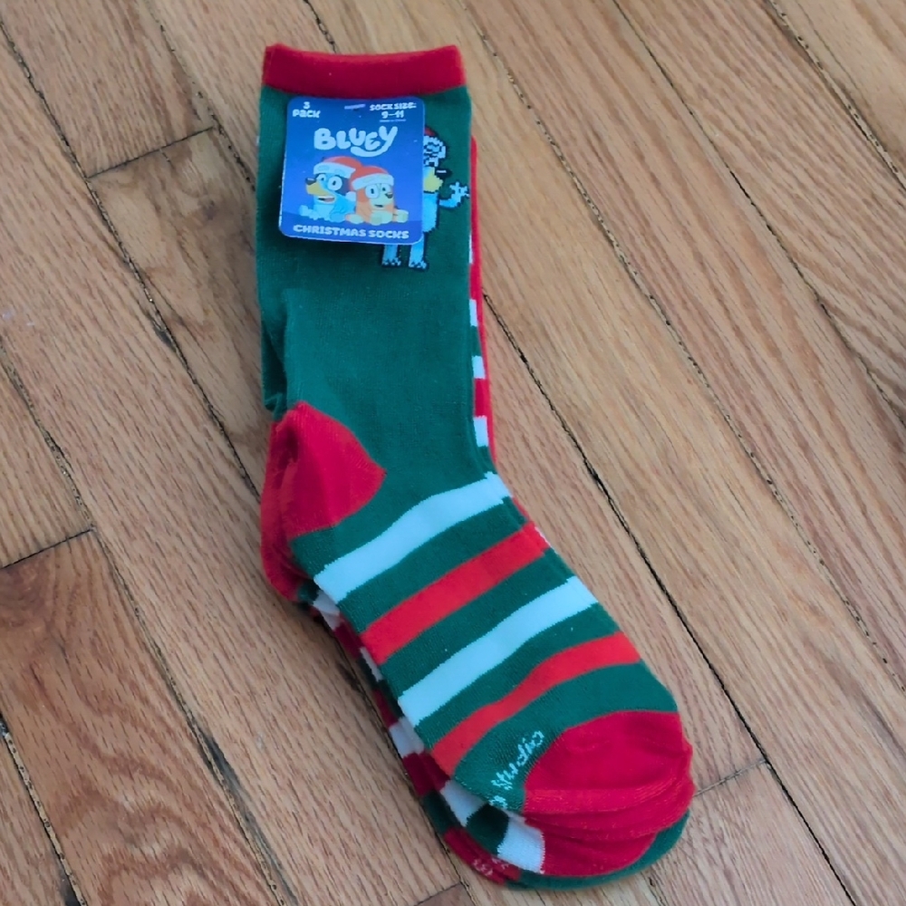 Bluey Festive Green and Red Striped‎ Socks